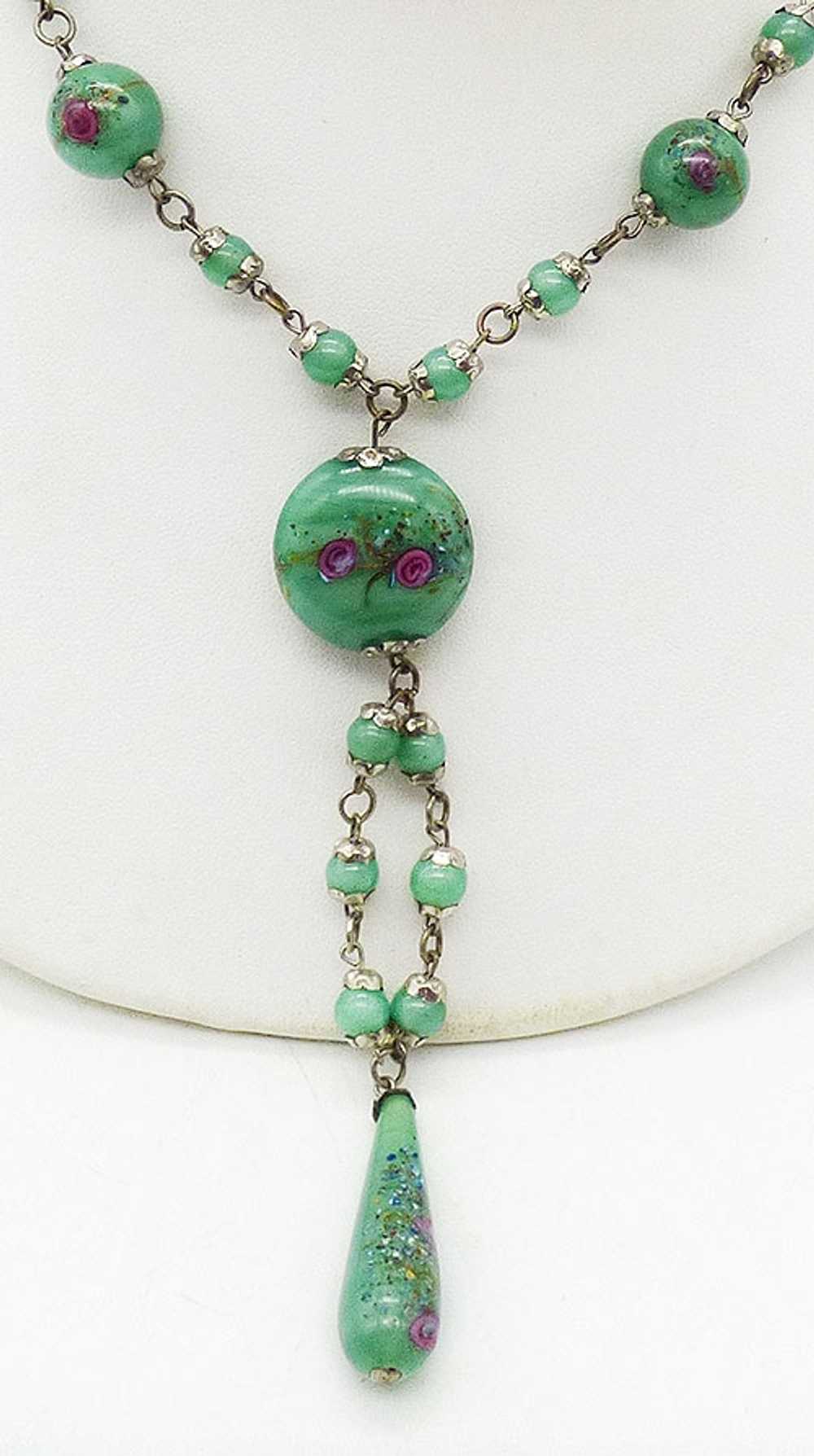 Green Venetian Glass Bead Sautoir Necklace - image 2