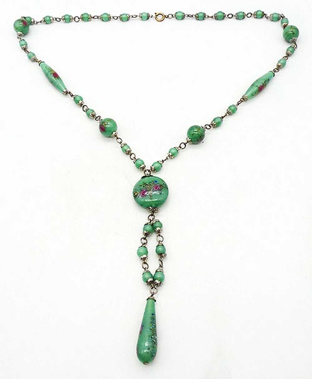 Green Venetian Glass Bead Sautoir Necklace - image 3