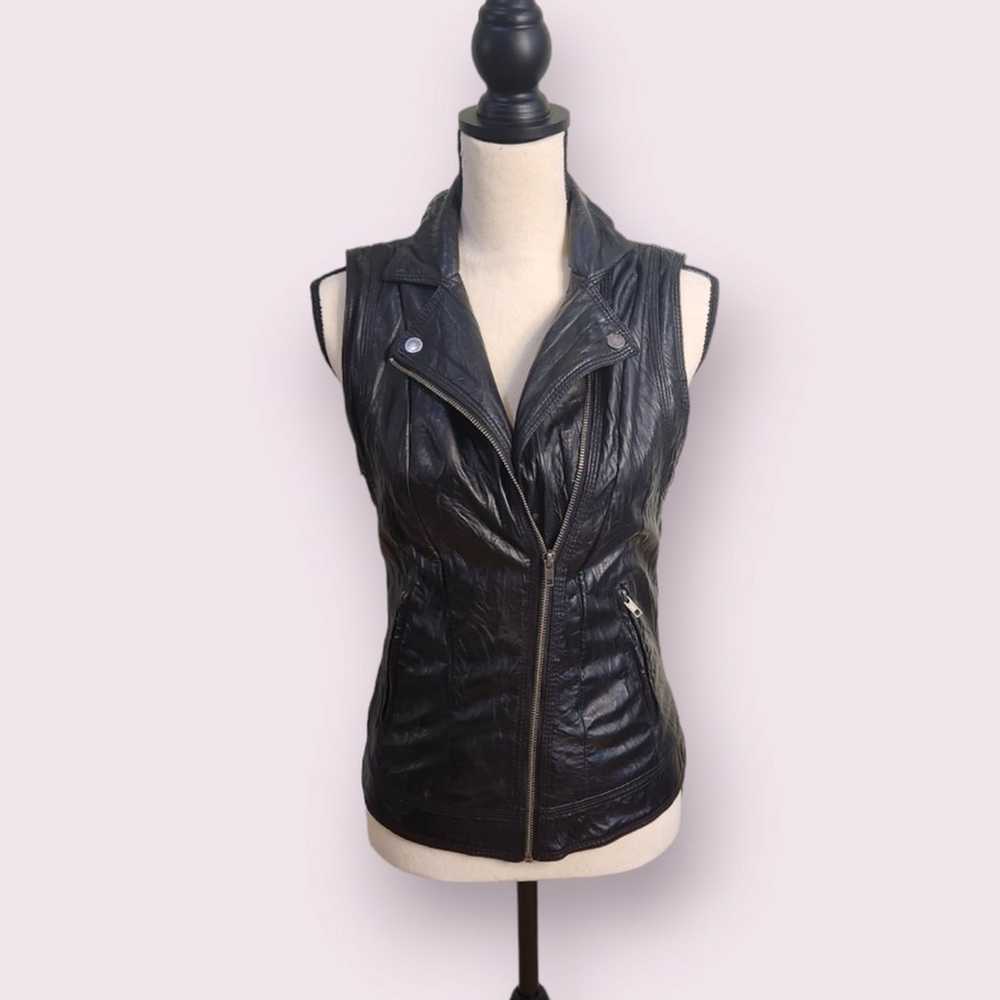 Black Vegan Wrinkled Leather Zip Front Moto Vest - image 1