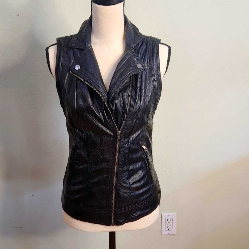 Black Vegan Wrinkled Leather Zip Front Moto Vest - image 2