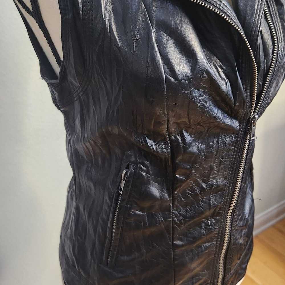 Black Vegan Wrinkled Leather Zip Front Moto Vest - image 3