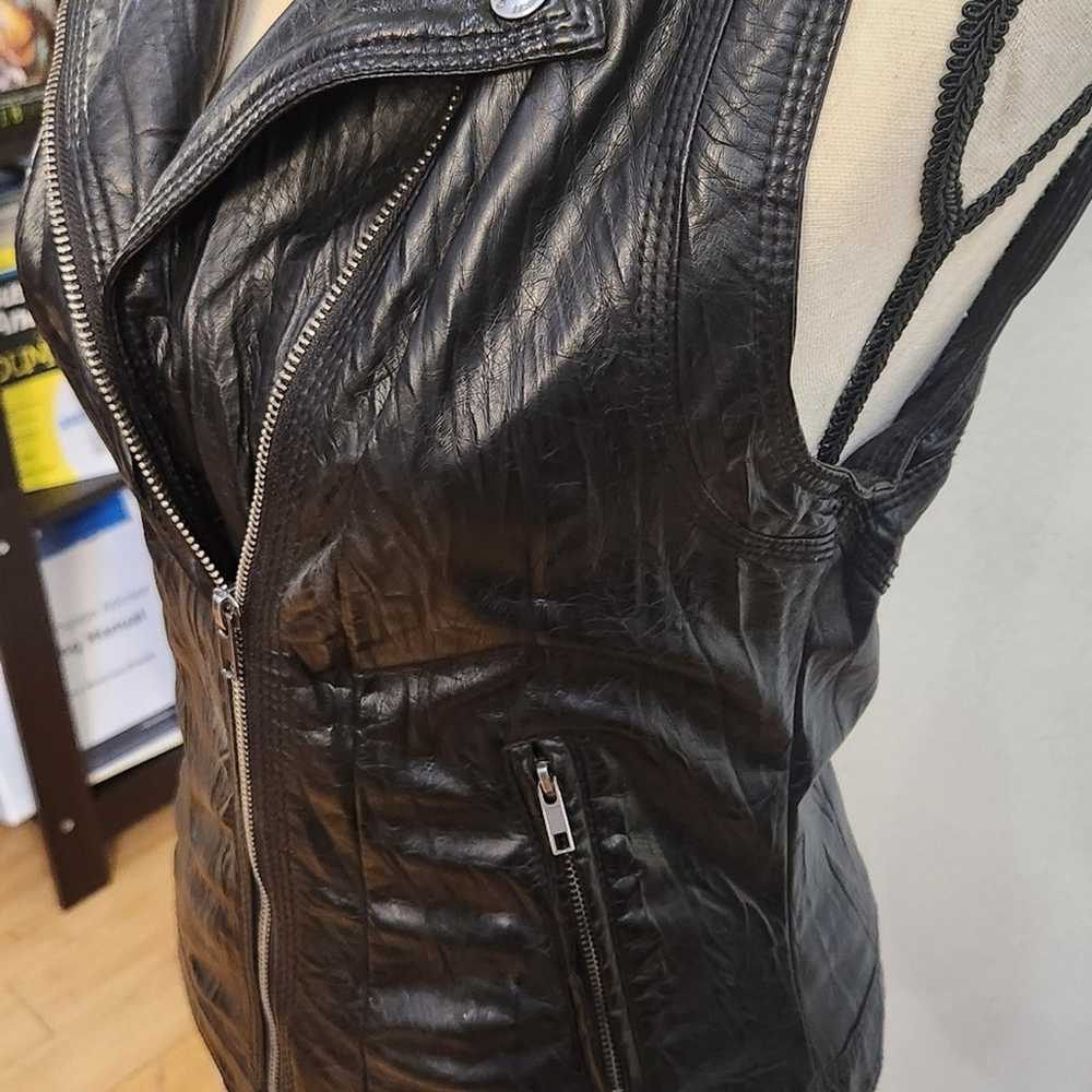 Black Vegan Wrinkled Leather Zip Front Moto Vest - image 4