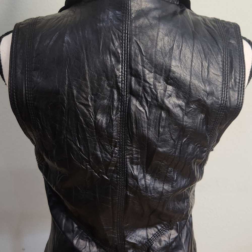 Black Vegan Wrinkled Leather Zip Front Moto Vest - image 5