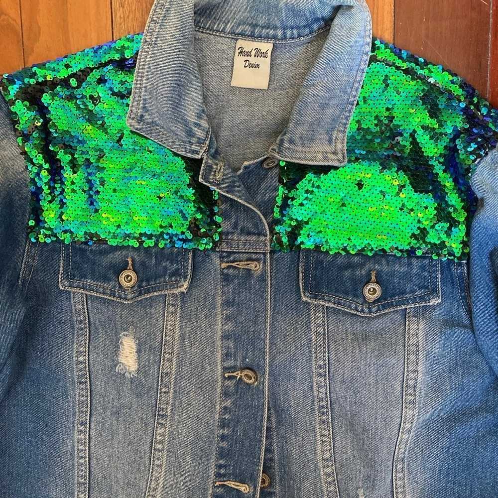 Flip Sequin Jacket Woman Denim Size Large - image 1