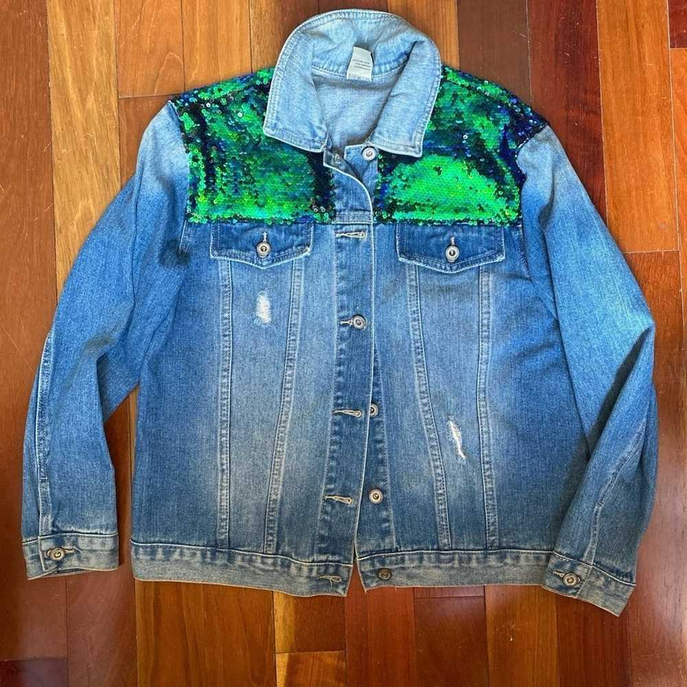 Flip Sequin Jacket Woman Denim Size Large - image 2