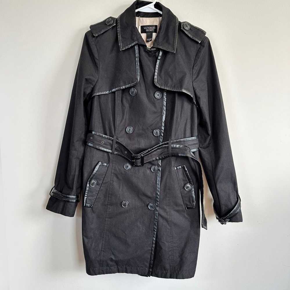 Victoria's Secret Black Trench Coat Faux Leather … - image 1