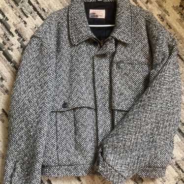 Vintage Tweed Herringbone Wool Blend Bomber Jacket