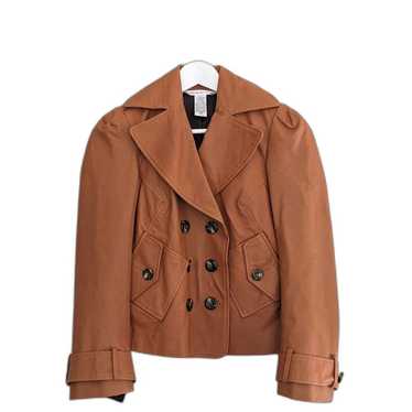 Diane Von Furstenberg Brown Orange Leather Jacket… - image 1