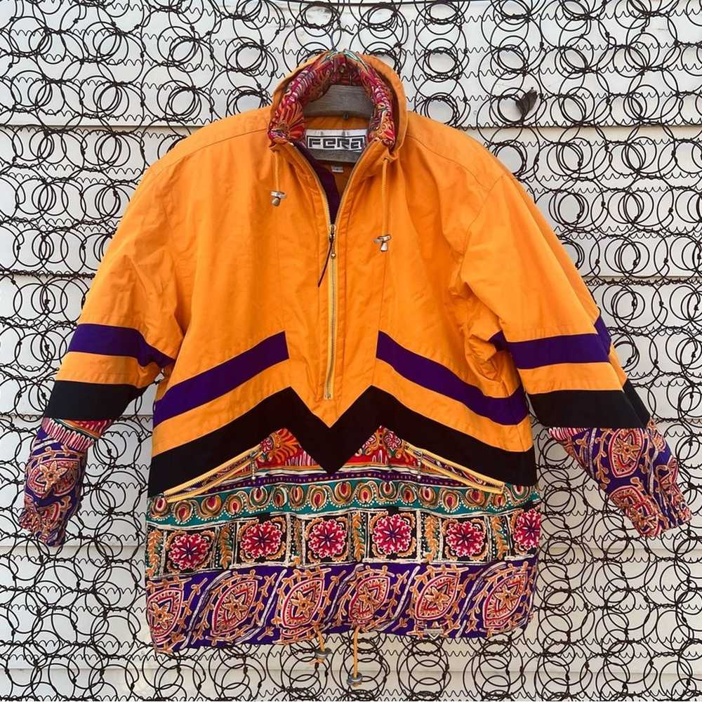 Vintage 90s Fera tribal floral 1/4 zip pullover p… - image 1