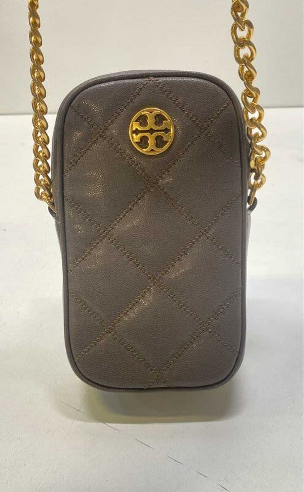 Tory Burch Leather Quilted Phone Crossbody Taupe - image 1