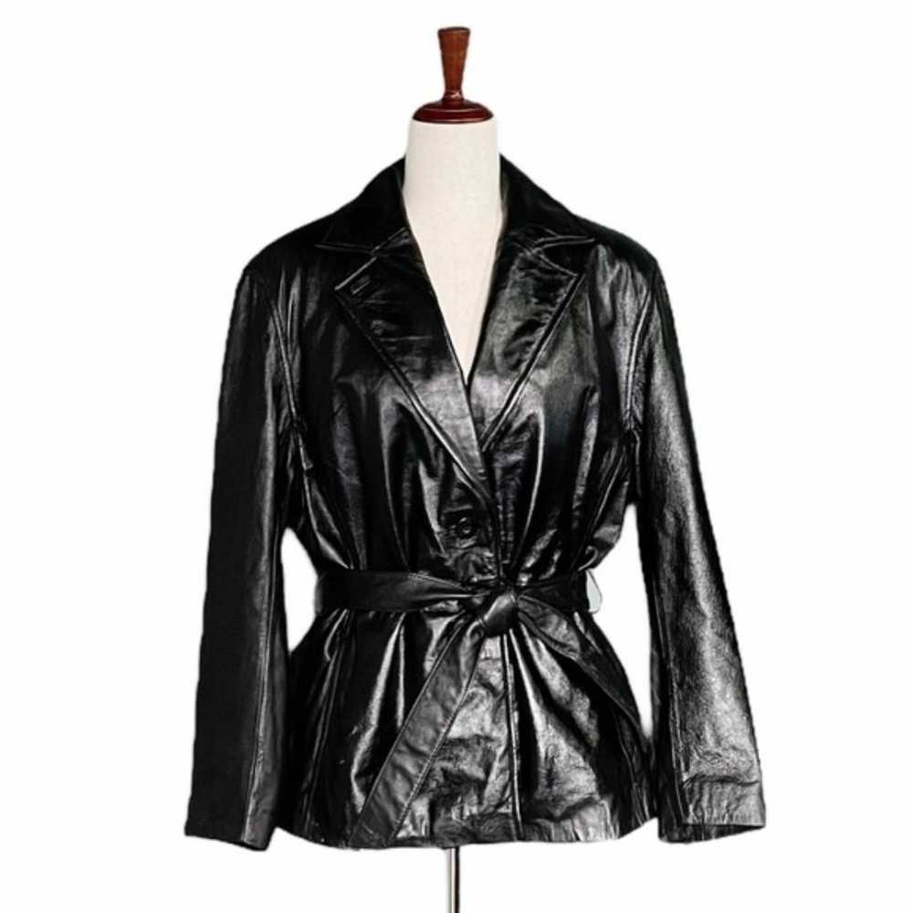 Vintage 90s Wilsons Belted Black Leather Jacket T… - image 1
