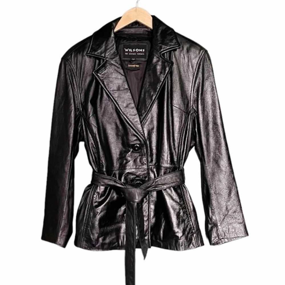 Vintage 90s Wilsons Belted Black Leather Jacket T… - image 5