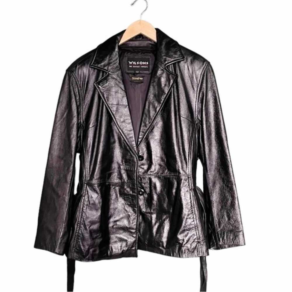 Vintage 90s Wilsons Belted Black Leather Jacket T… - image 6