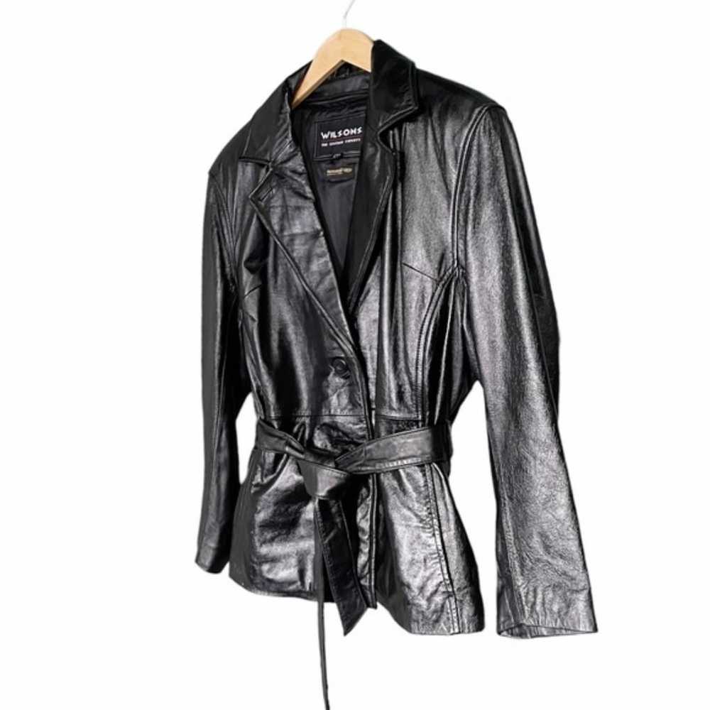 Vintage 90s Wilsons Belted Black Leather Jacket T… - image 8