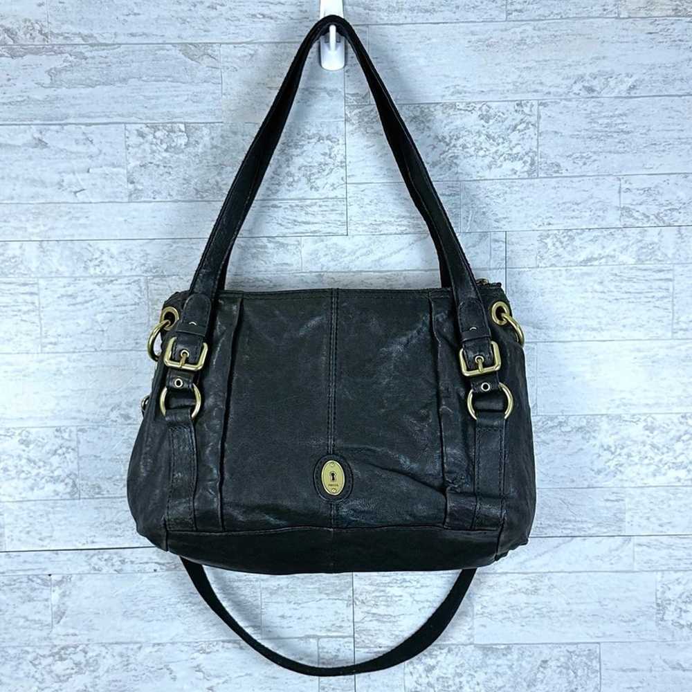 Fossil black leather Long Live Vintage satchel - image 1