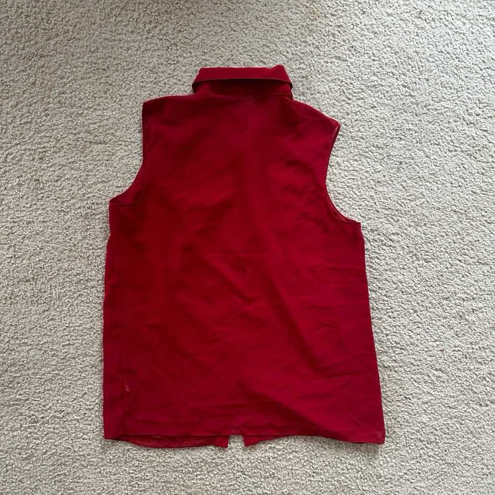 Vintage Red Button down sleeveless blouse with em… - image 5
