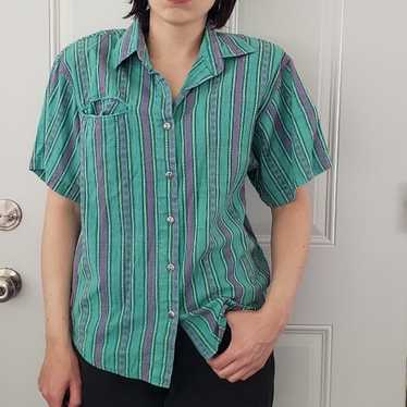 90s Wrangler Teal and Purple Western Button Down