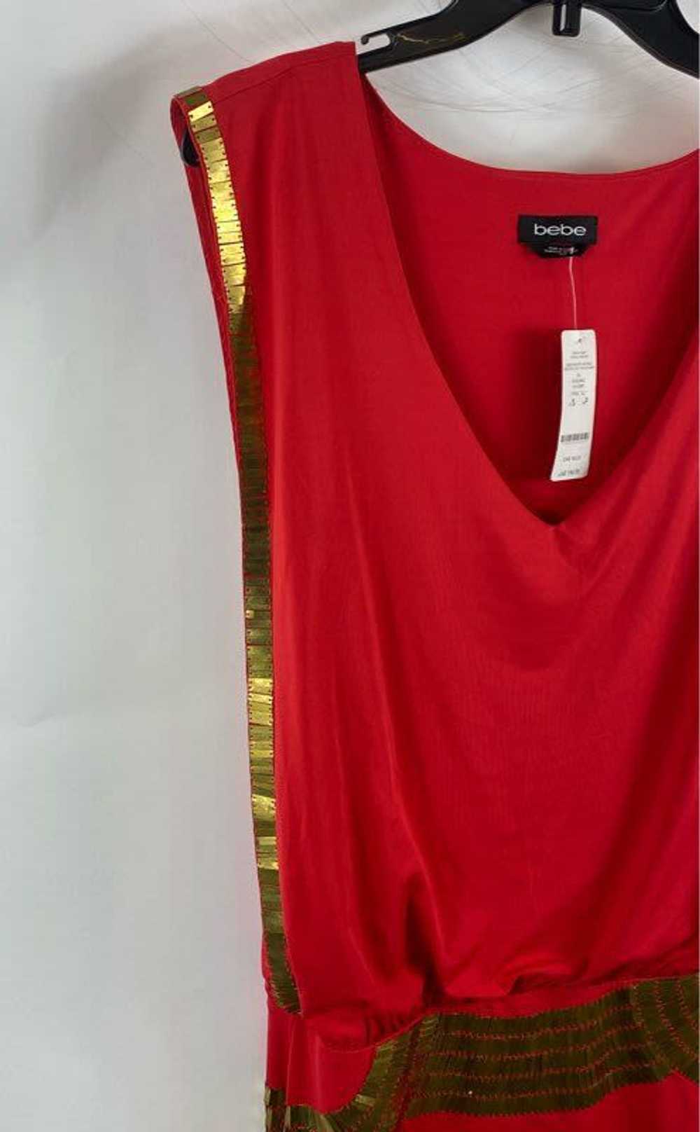 NWT Bebe Womens Red Gold Armor Beaded V-Neck Cock… - image 3