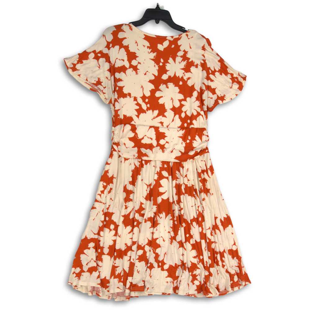 Maeve Womens Ivory Orange Floral V-Neck Short Sle… - image 2