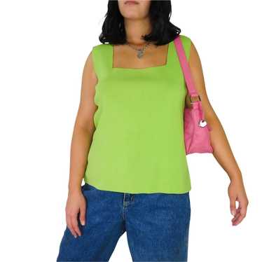 90s Vintage Madison Studio Lime Green Square Neck… - image 1