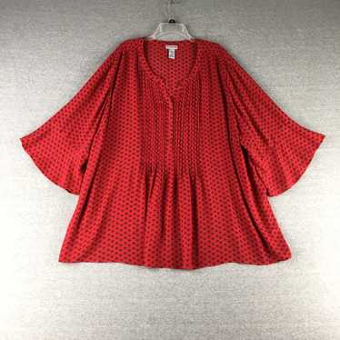 Vintage Catherines Top Womens 5X Black Red Popover