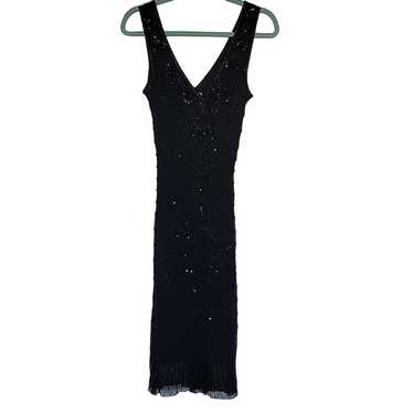 Vintage Georgiou Silk Beaded V-neck Midi Dress - image 1