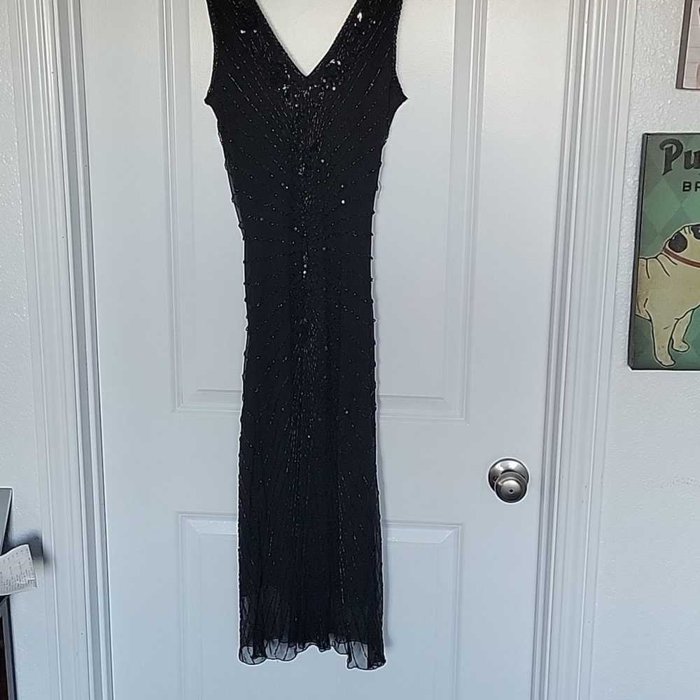 Vintage Georgiou Silk Beaded V-neck Midi Dress - image 8