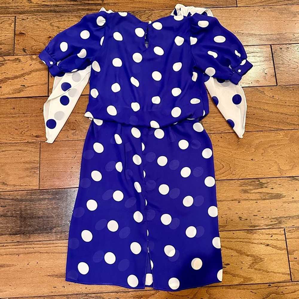 Size: 10, 80's Vintage Blue & White Polka Dot Dre… - image 2