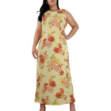 R&K 1980s Vintage Yellow Floral Sleeveless Maxi D… - image 1