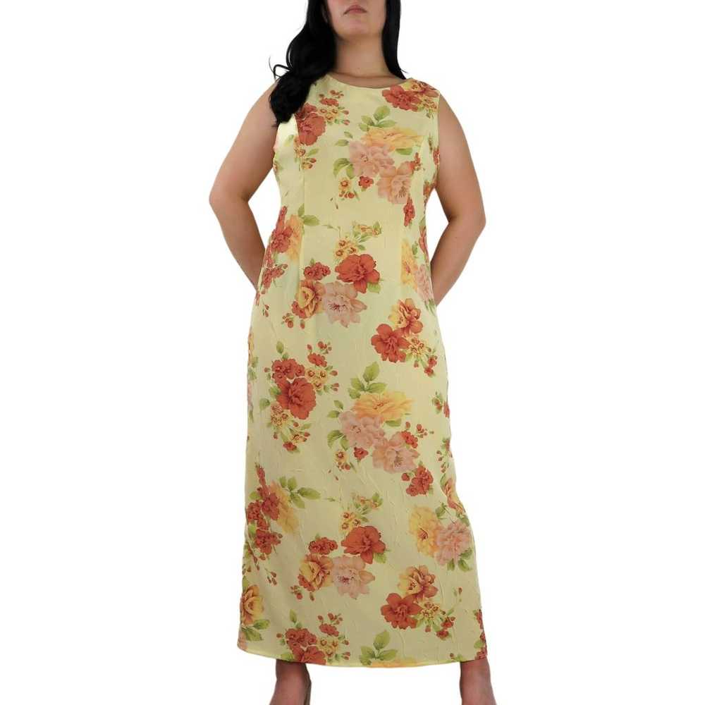 R&K 1980s Vintage Yellow Floral Sleeveless Maxi D… - image 2