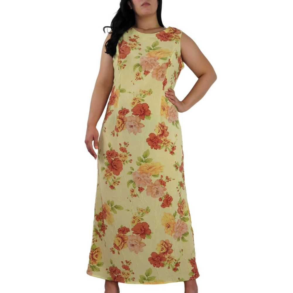 R&K 1980s Vintage Yellow Floral Sleeveless Maxi D… - image 3