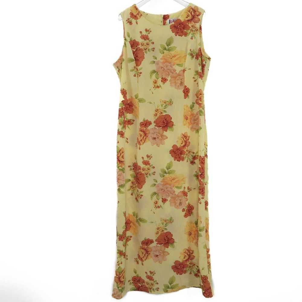 R&K 1980s Vintage Yellow Floral Sleeveless Maxi D… - image 4