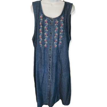 Vintage Embroidered Denim Maxi Dress size XL - image 1