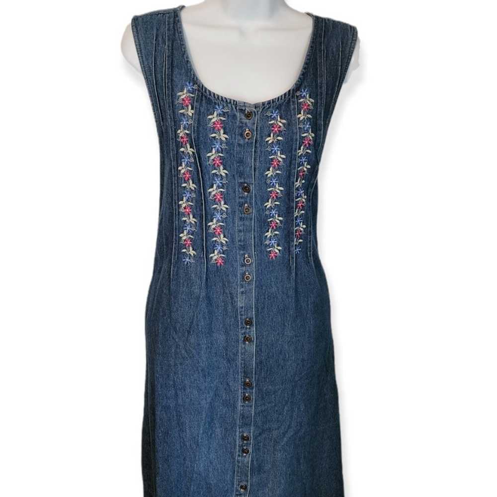 Vintage Embroidered Denim Maxi Dress size XL - image 4