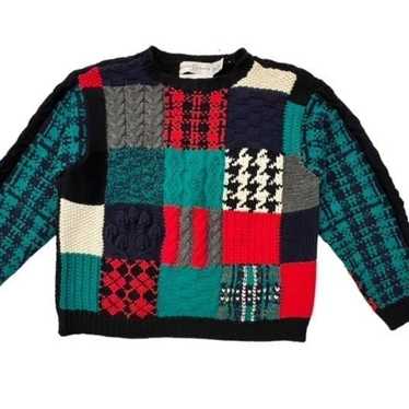 VINTAGE Patchwork Sweater Hand Knit SM Colorblock… - image 1
