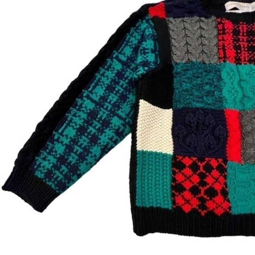 VINTAGE Patchwork Sweater Hand Knit SM Colorblock… - image 2
