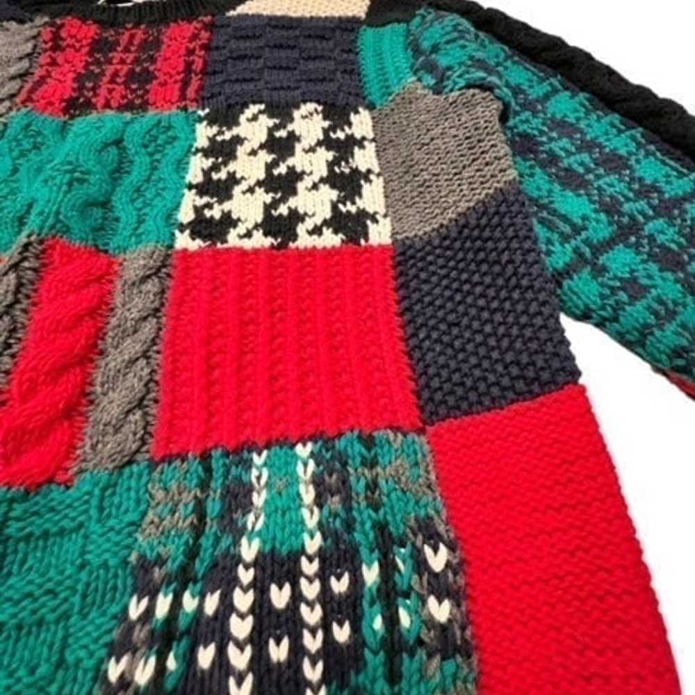VINTAGE Patchwork Sweater Hand Knit SM Colorblock… - image 3