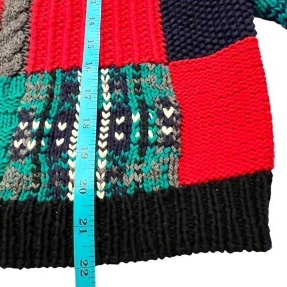 VINTAGE Patchwork Sweater Hand Knit SM Colorblock… - image 8