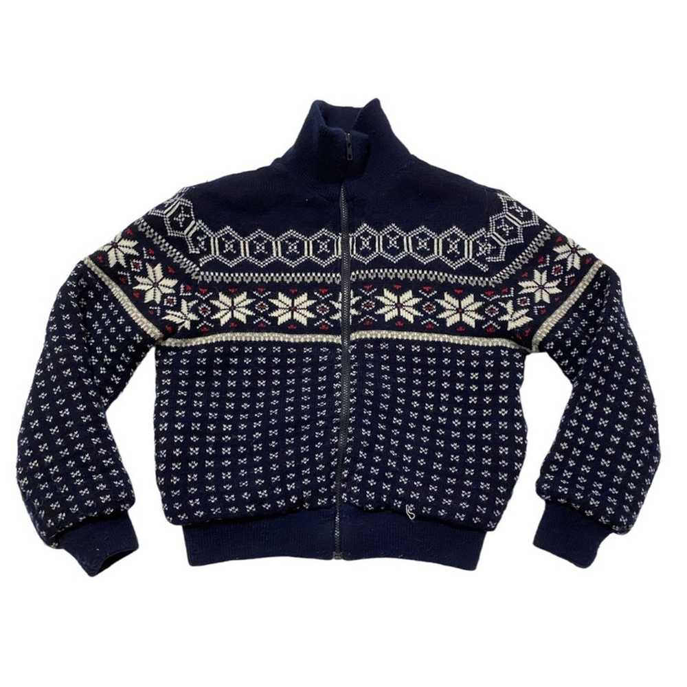Vintage Fair Isle Nordic Knitted Sweater Full Zip… - image 1