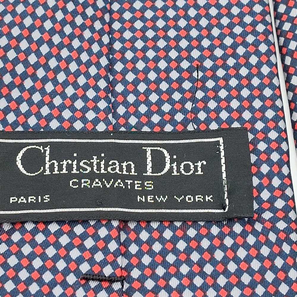Vintage Christian Dior Red/Silver/Blue Silk Tie - image 4