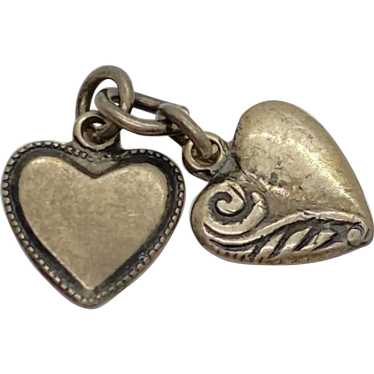 Pair of Ornate Heart Charms Sterling Silver - image 1