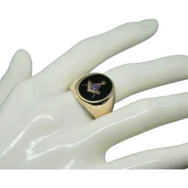 10k Solid Gold Masonic Black Onyx Men's Ring ~ Si… - image 1