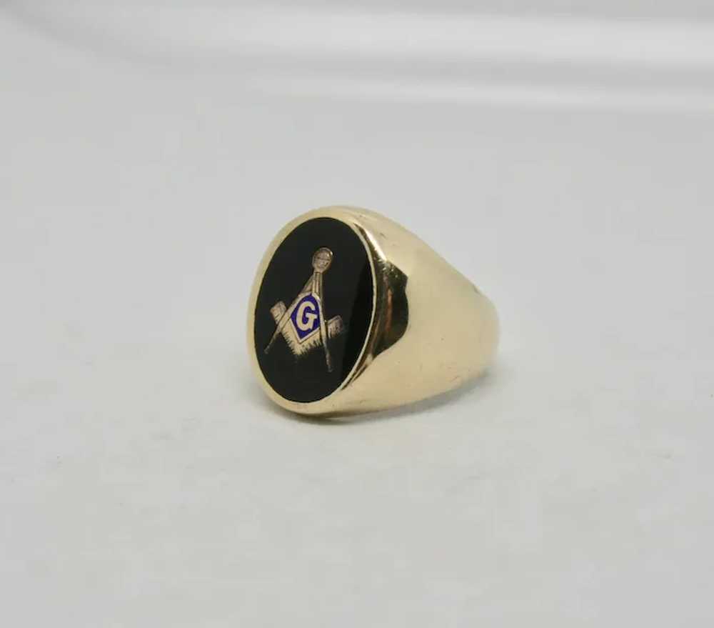10k Solid Gold Masonic Black Onyx Men's Ring ~ Si… - image 3