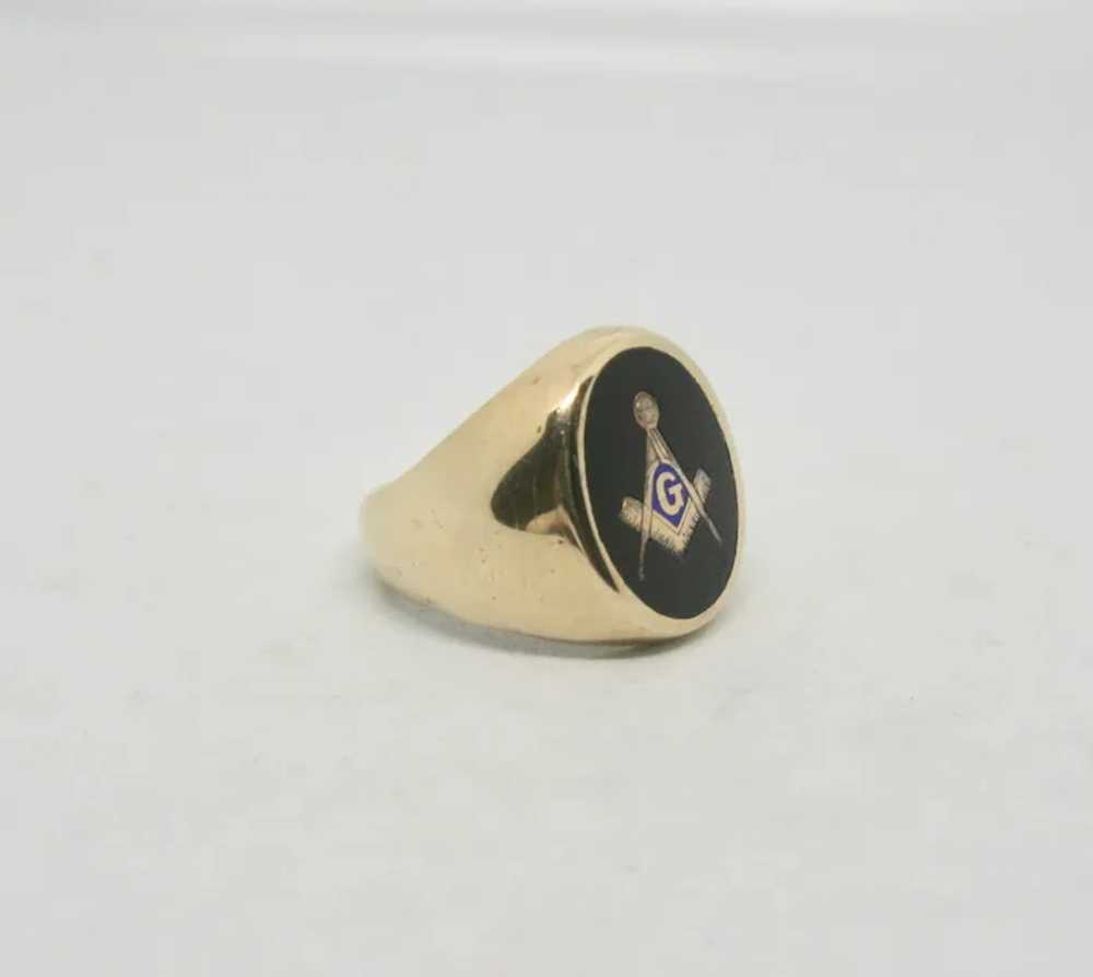 10k Solid Gold Masonic Black Onyx Men's Ring ~ Si… - image 4