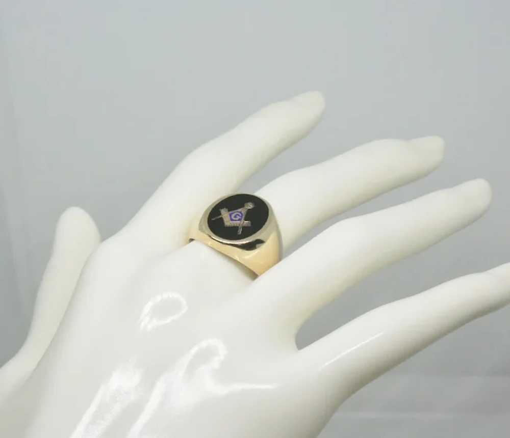 10k Solid Gold Masonic Black Onyx Men's Ring ~ Si… - image 6