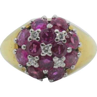 18k Gold Ruby & Diamond Dome Ring~ Size 9 - image 1