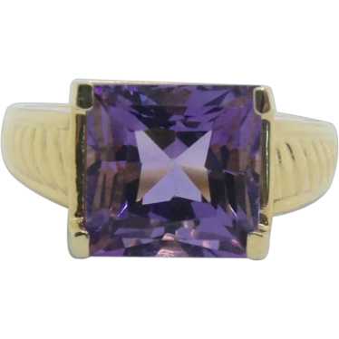 14k Gold Princess Cut Faceted Amethyst Ring~ Size 