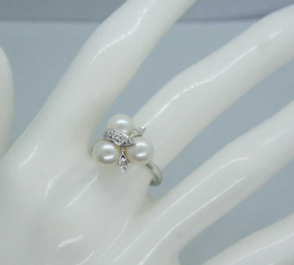 14k White Gold Pearl & Diamond Accent Ring~ Size 6 - image 6