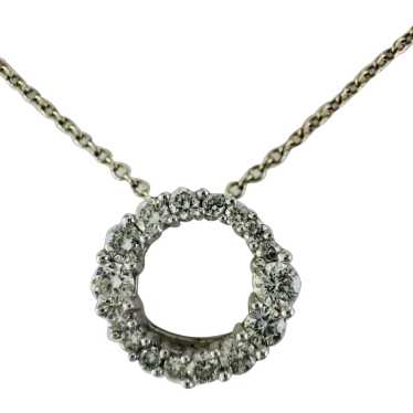 Vintage Diamond Circle O Necklace 18k White Gold - image 1