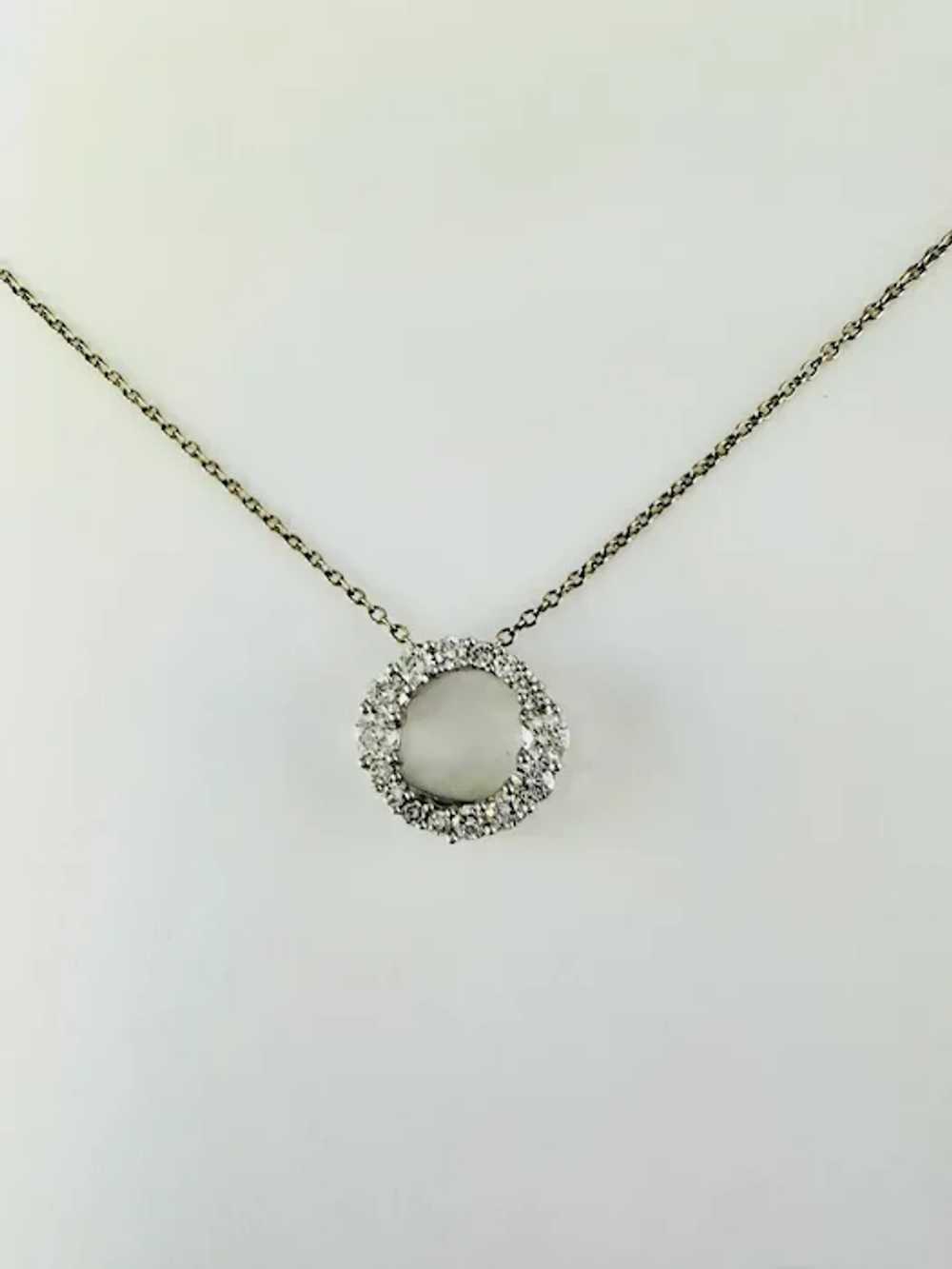 Vintage Diamond Circle O Necklace 18k White Gold - image 2